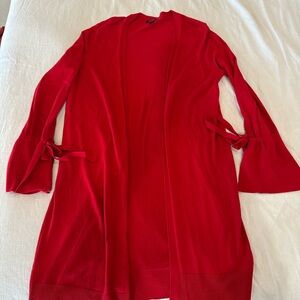 Red Open-Front Women's Cardigan with Tie-Sleeve Detail